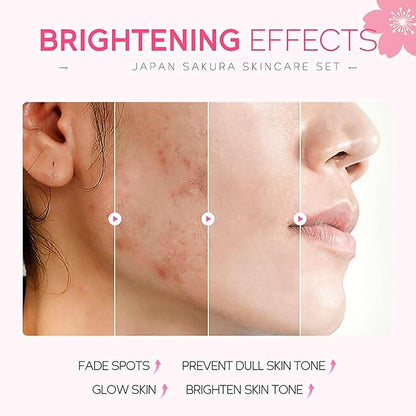 Skin Care Set for Women Girls, Cherry Blossoms Beauty Gift Sets Skin Care Kit with Cleanser, Face Serum, Face Cream,Toner,Eye Cream,Skin Care Routine Kit