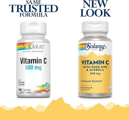 Solaray C w/Rose HIPS & Acerola, Capsule (Btl-Plastic) 500mg | 100ct