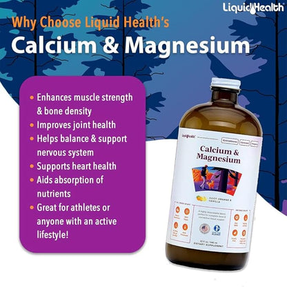 LIQUIDHEALTH Calcium & Magnesium Adult Liquid Vitamin Supplement - Bone, Joint, Muscle, Connective Tissue Support, Heart Health, Essential Nutrients - Great Taste, Vegan, Non GMO, Sugar-Free (2 Pack)