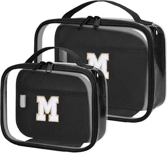 Wandering Nature Clear Makeup Bags 2 Pack Personalized Initial Makeup Pouch Preppy Small Cosmetic Pouch Organizer Travel Toiletry Bag, Birthday Gifts for Girlfriend Women