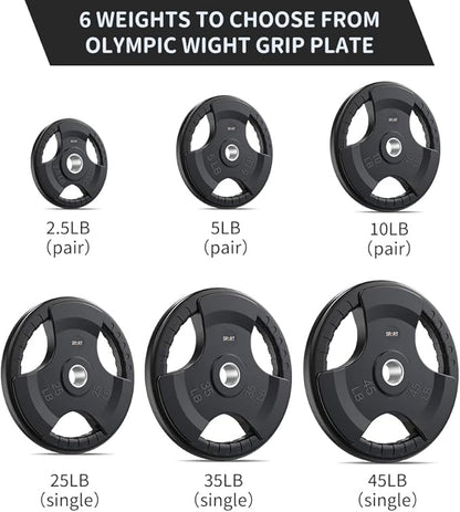 SPART Weight Plate 2-Inch Rubber Coated Olympic Grip Gym(5LB/10LB/25LB/35LB/45LB)