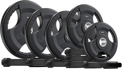 SPART Weight Plate 2-Inch Rubber Coated Olympic Grip Plate for Barbell,Solid Cast Iron Weight Plates in Pairs or Single for Strength Training,Weightlifting,Crossfit,Home Gym(5LB/10LB/25LB/35LB/45LB)