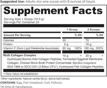 Ancient Nutrition Hydrolyzed Collagen Peptides Powder with Probiotics, Vanilla Multi Collagen Protein for Women and Men with Vitamin C, 24 Servings, Supports Skin and Nails, Gut Health, 8.9oz