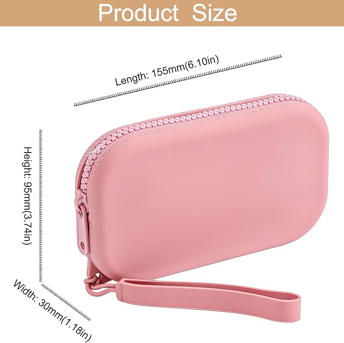 Portable Silicone Makeup Bag for Women, Small Travel Waterproof Toiletry Cosmetic Bag, Zipper Closure Organizer Makeup Case with Handle (Brick Red)