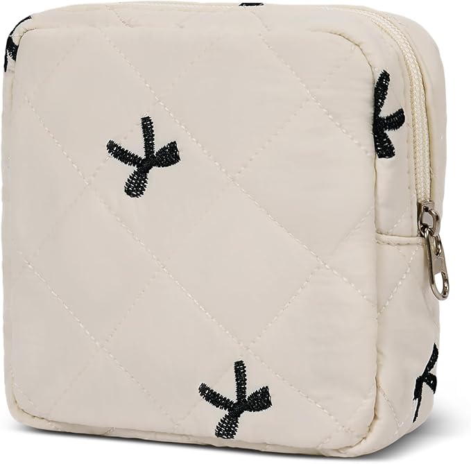 Small Makeup Bag for Purse,Quilted Cosmetic Pouch, Mini Make up Bags with Compartments Inside, Cute Cosmetic Organizer for Women, Travel Toiletry Bag