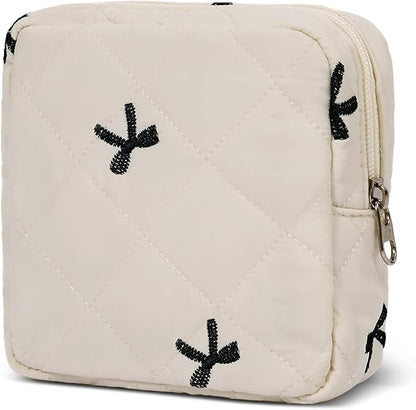 Small Makeup Bag for Purse,Quilted Cosmetic Pouch, Mini Make up Bags with Compartments Inside, Cute Cosmetic Organizer for Women, Travel Toiletry Bag