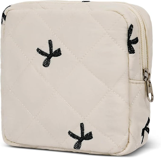 Small Makeup Bag for Purse,Quilted Cosmetic Pouch, Mini Make up Bags with Compartments Inside, Cute Cosmetic Organizer for Women, Travel Toiletry Bag