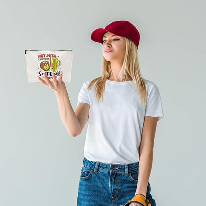 Hot Mess Always Stressed Softball MAMA Canvas Makeup Bag - Softball Accessories for Team Inspirational Gift for Softball Lovers Party Favors Stuff