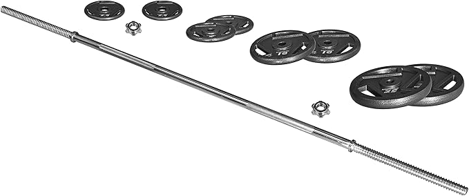 Signature Fitness Cast Iron Standard Weight Plates Including 5FT Standard 95-Pound Set (85 Pounds 10 Pounds