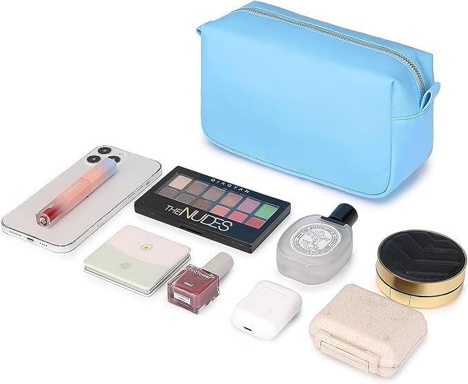 Organizer Bag Lightweight Cosmetic Bag with Ring Clasp Perfect Travel Makeup Bag for Women nylon Stand Up Design (Sky Blue/Nylon)