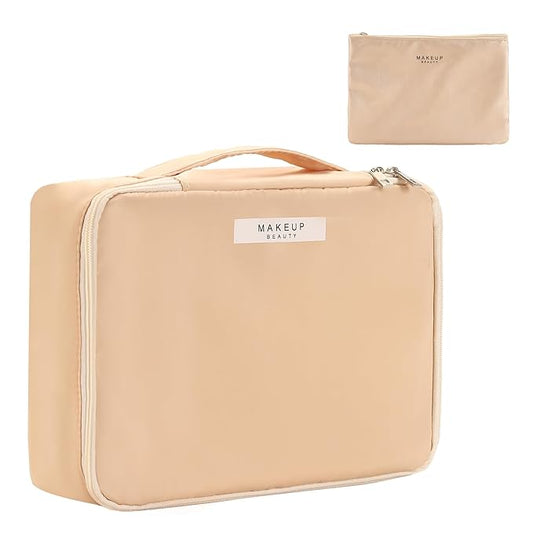 Travel Makeup Bag Cosmetic Bag Makeup Bag Toiletry bag for women and men (Beige)