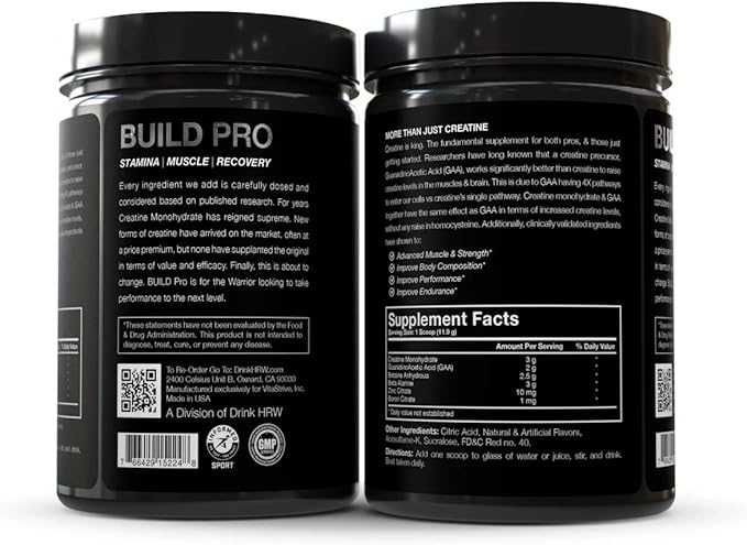 Build Pro for Muscle Building and Recovery, Peach Mango, Patent Pending GAA + Creatine Monohydrate, For Strength, Performance, Muscle Growth - Betaine, Beta Alanine, Zinc, Boron Citrate - 30 Servings