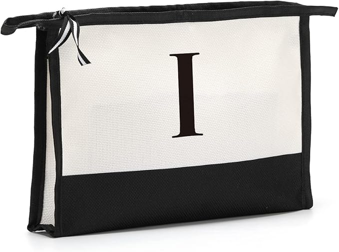 Monogrammed for Women Initial bridesmaid gifts, Personalized monogram Monogram Cosmetic Bag,Travel Makeup Bag Suitable for Wedding weekend Beach Gift for Women Teachers Friends.Pure letters I