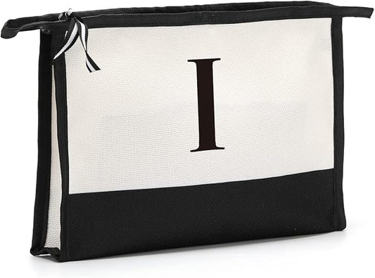 Monogrammed for Women Initial bridesmaid gifts, Personalized monogram Monogram Cosmetic Bag,Travel Makeup Bag Suitable for Wedding weekend Beach Gift for Women Teachers Friends.Pure letters I