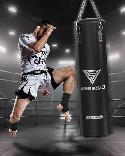 Punching Bag for Adults, 4ft PU Heavy Boxing Bag Set 12OZ Gloves for MMA Muay Thai Kickboxing Training Home Gym, Martial Art (Unfilled)