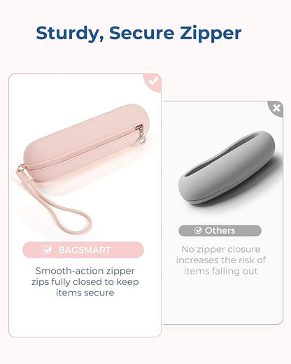 BAGSMART Travel Makeup Brush Holder Bag with Metal Zipper Closure, Travel Makeup Brush Case Cosmetic Bag, Silicone Soft Portable Face Brushes Travel Essentials Organizer Holder, Pink