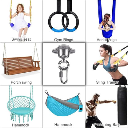 SELEWARE Punching Bag Hanger, Stainless Steel Heavy Bag Hanger with Carabiner, Heavy Duty 360° Rotation Wall Ceiling Mount Hook for Boxing Bags, Hammocks, Gym Swings, Yoga Swings, 1000LB Capacity