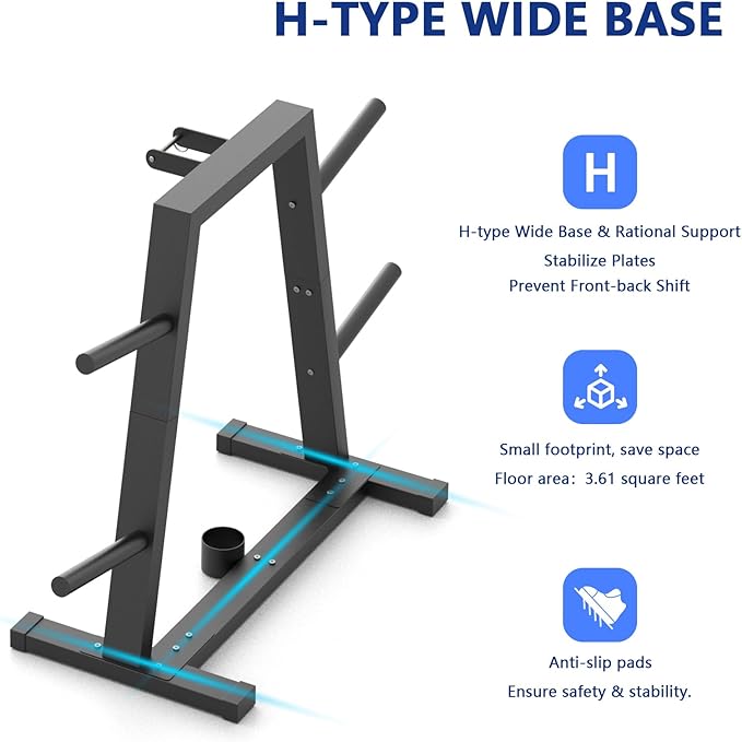 Weight Plate Rack Olympic Plate Rack Weight Storage Rack for 1-Inch Weight Plates, Olympic Weight Plate Tree - Heavy Duty Bumper Plate Rack for Home Gym, Holds 300 lbs
