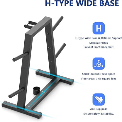Weight Plate Rack Olympic Plate Rack Weight Storage Rack for 1-Inch Weight Plates, Olympic Weight Plate Tree - Heavy Duty Bumper Plate Rack for Home Gym, Holds 300 lbs