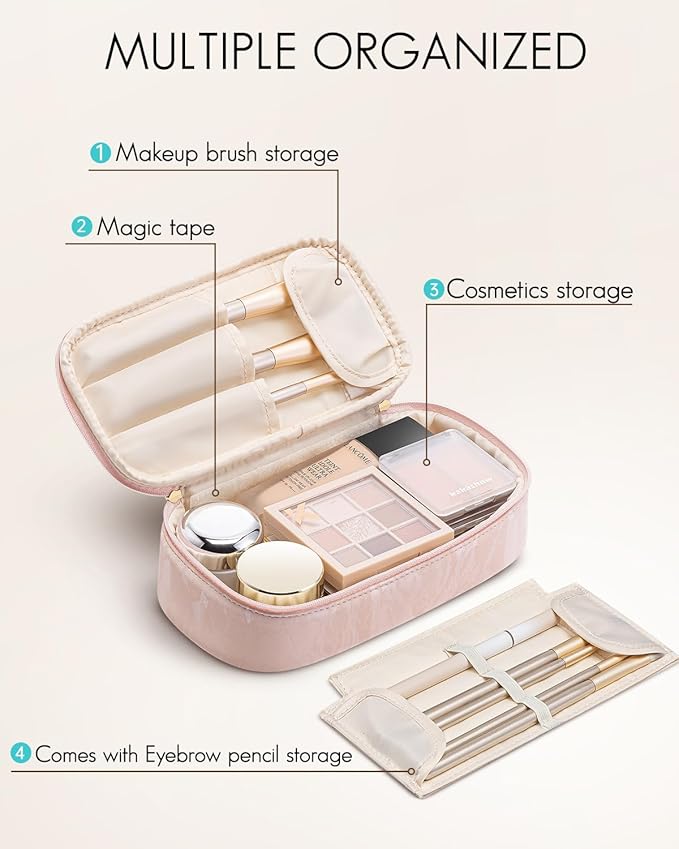 Vlando Travel Makeup Bag Small Makeup Bag Pouch for Purse Gifts for Women Travelers Girls Teacher Travel Toiletry Bag-Sand Pink