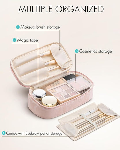 Vlando Travel Makeup Bag Small Makeup Bag Pouch for Purse Gifts for Women Travelers Girls Teacher Travel Toiletry Bag-Sand Pink