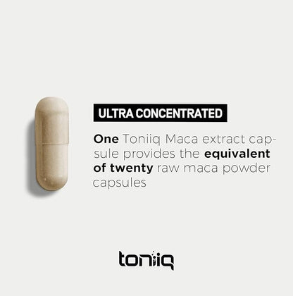 Toniiq 10,000mg 20x Concentrated Extract - Single Origin Wildcrafted Maca Root Capsules - Ultra High Strength - Highly Purified Peruvian Maca Root Powder - Black, Red and Yellow Maca Complex