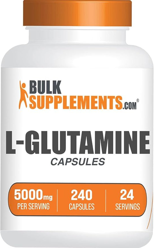 BulkSupplements.com L-Glutamine Capsules - Glutamine Supplement, L Glutamine 5000mg, L Glutamine Pills - Gut Health, Gluten Free, 10 Capsules per Serving, 240 Capsules (Pack of 1)