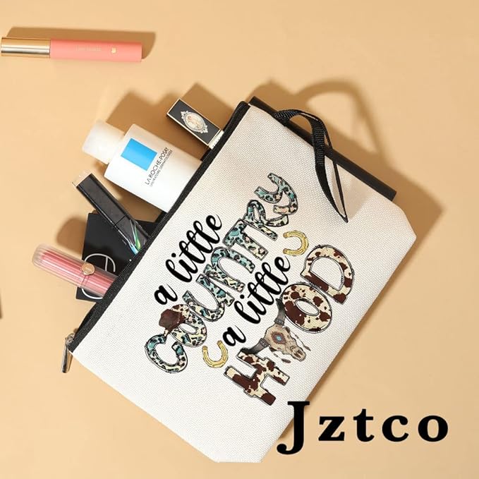 Jztco Country Music Country Girl Gifts Makeup Bag Cowgirl Gift for Women Girls Handbag Friendship Christmas Birthday Gifts for Women Her Daughter Girls - A Little Country A Little Hood