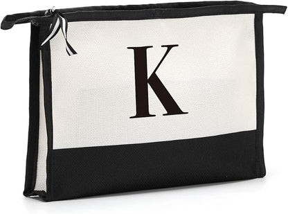 Monogrammed for Women Initial bridesmaid gifts, Personalized monogram Monogram Cosmetic Bag,Travel Makeup Bag Suitable for Wedding weekend Beach Gift for Women Teachers Friends.Pure letters K