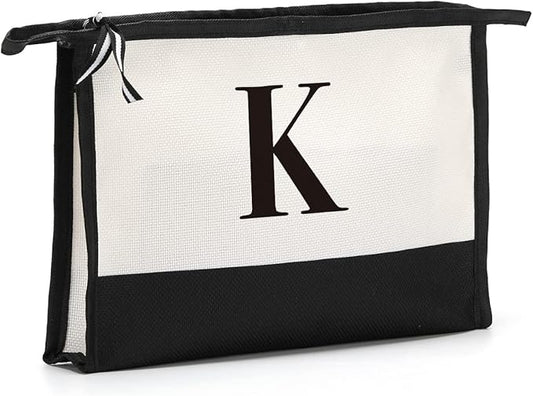 Monogrammed for Women Initial bridesmaid gifts, Personalized monogram Monogram Cosmetic Bag,Travel Makeup Bag Suitable for Wedding weekend Beach Gift for Women Teachers Friends.Pure letters K