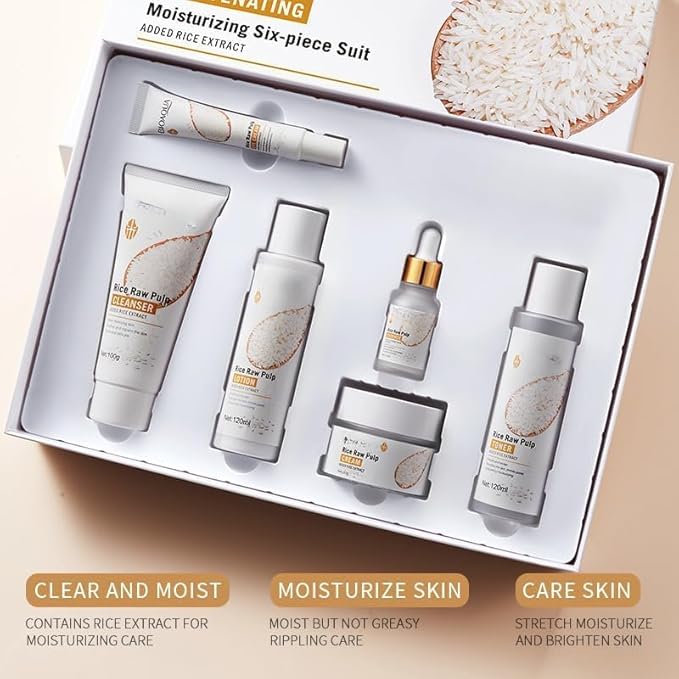 SKK Skin Care Set, 6 Piece Skin Care Set,Skin Care Gift Set for Women, Facial Care Set Includes Cleanser, Eye Cream, Facial Essence, Moisturizing Lotion, Face Cream, Toner. (Rice)