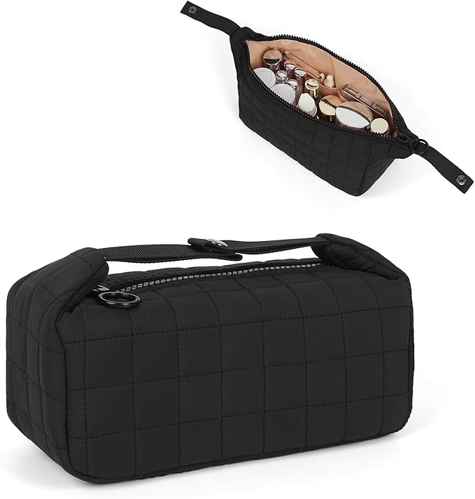 Makeup Bag Travel Cosmetic Bag for Women Girls, Zipper Make Up Pouch, Water-resistant Toiletry Bag, Portable Small Makeup Bag, Cosmetic Travel Tool Pouch, Black