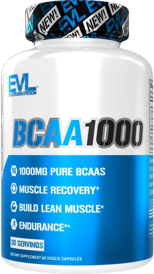 BCAAs Amino Acids Supplement for Men - EVL 2:1:1 5g BCAA Capsules for Post Workout Recovery and Lean Muscle Builder for Men - BCAA1000 Branched Chain Amino Acids Nutritional Supplement - 30 Servings