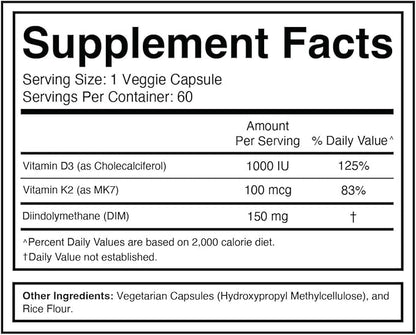 Divine Health's Hormone Zone |150mg of DIM | 100mcg of Vitamin K2 | 1000IU of Vitamin D3 | 60 Day Supply | 60 Capsules |