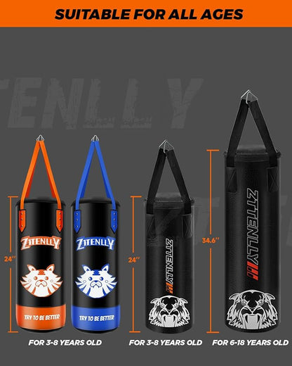 Kids Punching Bag with Gloves - PU Leather & Adjustable Height Strap - Boxing Bag Set for 3-8-14 Years Kids/Youth Great for Boxing, MMA, Kickboxing