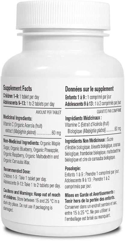 Nova Scotia Organics Children's Chewable Vitamin C (30 Chewable Tablets); Certified Organic; Vegan, Organic Acerola Berries