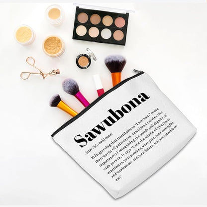 Sawubona Definition Inspirational Zulu Makeup Bag Self Love Cosmetic Bag Thank You Gifts for Women Female Grandma Mom Sister Friend Wife South Africa Travel Toiletry Bag Christmas Birthday