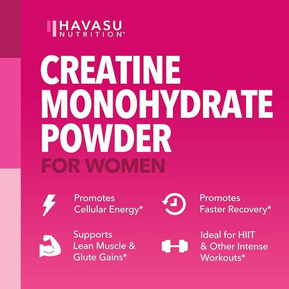 Creatine for Women With Micronized Creatine Monohydrate Powder for Post Workout Recovery Powder - Creatine for Women Booty Gain - 3g Unflavored, Non-GMO, Vegan Creatine Powder for Woman - 100 Servings