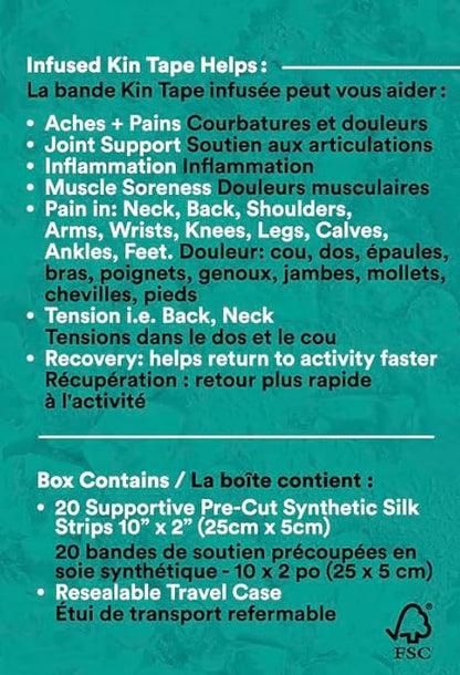 Heali Kinesiology Tape with Magnesium and Menthol, 20 Pcs Precut Strips, K Tape Roll, Knees, Physical Therapy Sports Tape for Muscle and Joint Pain Relief, Water Resistant, Black Zebra
