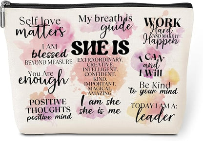 Positive Affirmations Makeup Bag Mental Health Motivational Inspirational Gifts for Female Sister Girl Friend Colleagues Coworker Birthday Friendship Mothers Day Nurse Day Travel Toiletry Bag