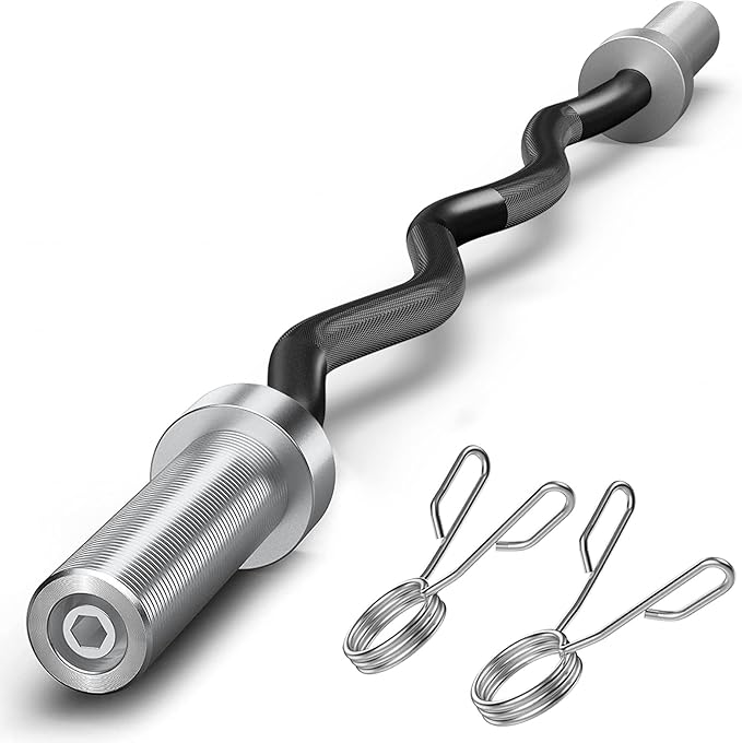 FEIERDUN Olympic EZ Curl Bar - 47" Weightlifting (390LBS Capacity), 2-Inch Weight
