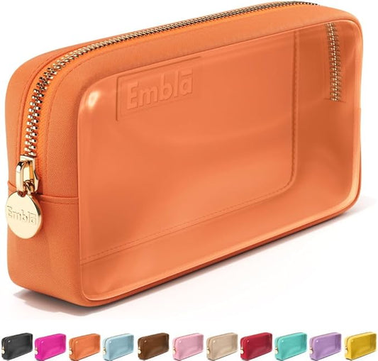Embla Clear Cosmetic Bag Makeup Case, Clear Zipper Make Up Pouch and Toiletry Travel Tote, Cute Skincare Pouches for Women Girls, Preppy Purse Cosmetic Organizer, Mini Small Makeup Bags, Peach