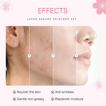 Sakura Skincare Set Facial Kit - Skin Care Gift Set for Girls/Women's, Facial Skin Care Sets & Kits with Beauty Gift Box, Japanese Skin Care Products Hydrating&Anti-Aging Skin - TSA-Friendly 8Pcs