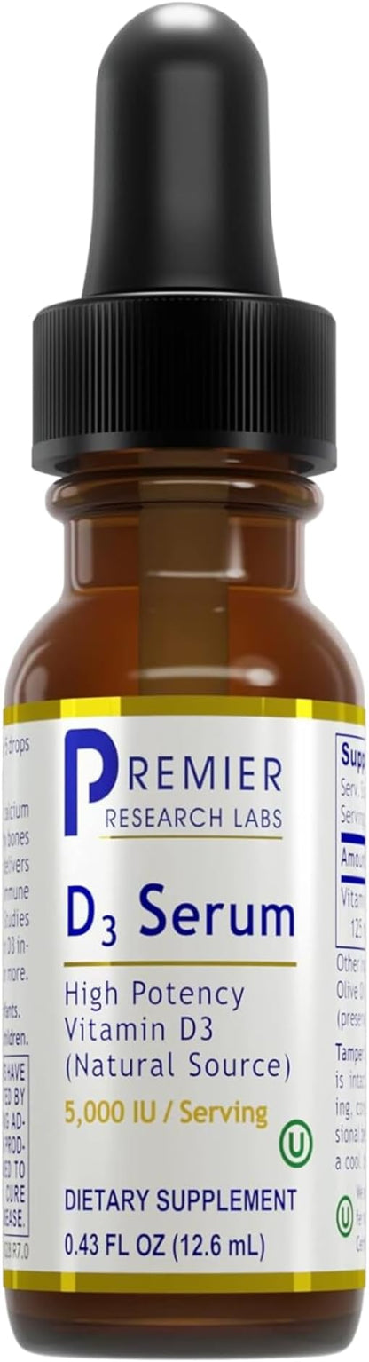 Premier Research Labs Vitamin D3 Serum - Liquid Vitamin D Oil Drops for Adults, Liquid Vitamin D3 5000 IU, Sublingual Vit D3 Liquid - 0.43 fl oz