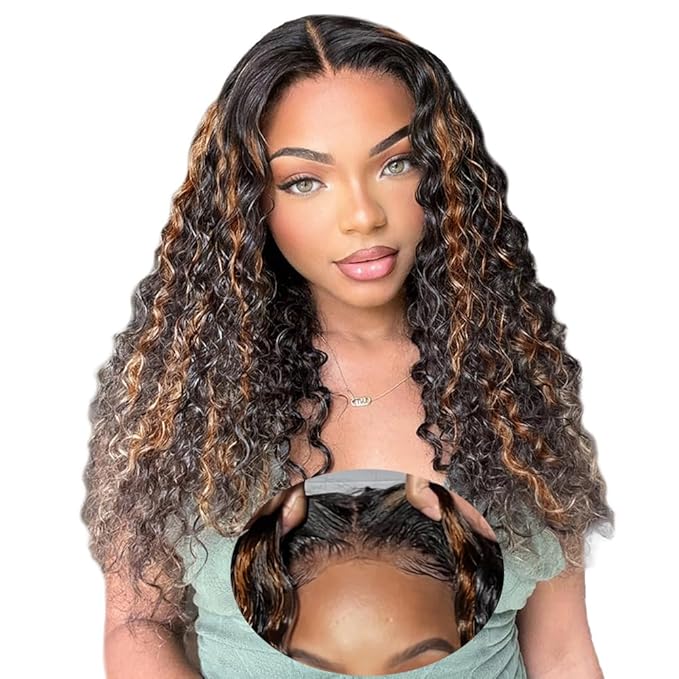 Glueless Wig Pre Plucked Pre Cut Human Hair 1b/30 Balayage Lace Front Wigs Wear And Go Bob Wig Human Hair 7x5 Bye Bye Knots Wigs Highlight Curly Wig 180% Density 16inch