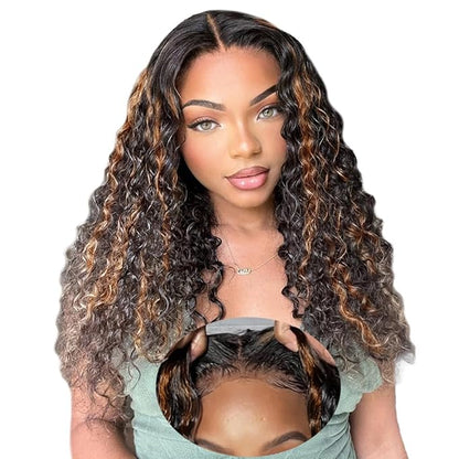 Glueless Wig Pre Plucked Pre Cut Human Hair 1b/30 Balayage Lace Front Wigs Wear And Go Bob Wig Human Hair 7x5 Bye Bye Knots Wigs Highlight Curly Wig 180% Density 16inch