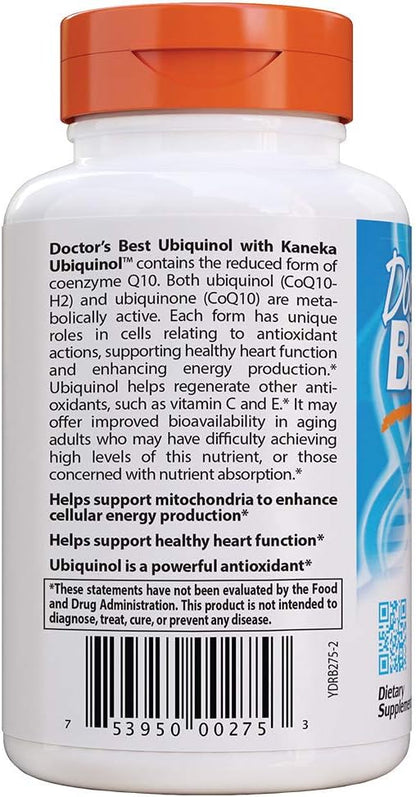 Doctor's Best Ubiquinol with Kaneka QH, Enhances Cellular Energy, Antioxidant, Non-GMO, Gluten & Soy Free, 200 mg, 120 Count
