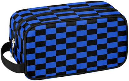 Black Blue Checkerboard Hanging Toiletry Bag,Travel Hygiene Kits for Boys Mens,Waterproof Makeup Carry-on Bags,Cosmetic Bag,TSA Approved Shave Dopp Kit for Toiletries Shower Bathroom Accessories Gifts