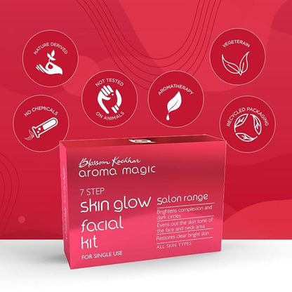 Skin Glow Facial Kit - Single Use | 7 Steps Skincare Set | Reduces Dark Circles | Gently Removes Dead Skin | Restores Clear & Radiant Skin