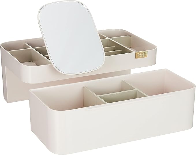 Joseph Joseph 75005 Viva Makeup Cosmetic Storage Organizer with Drawer, Large with Mirror, Shell, Cream